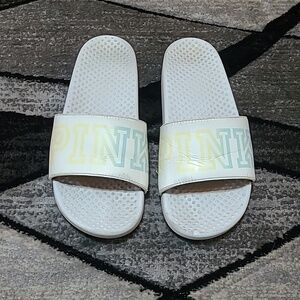 VS PINK WHITE OMBRE LOGO STRAP SLIDES SANDALS